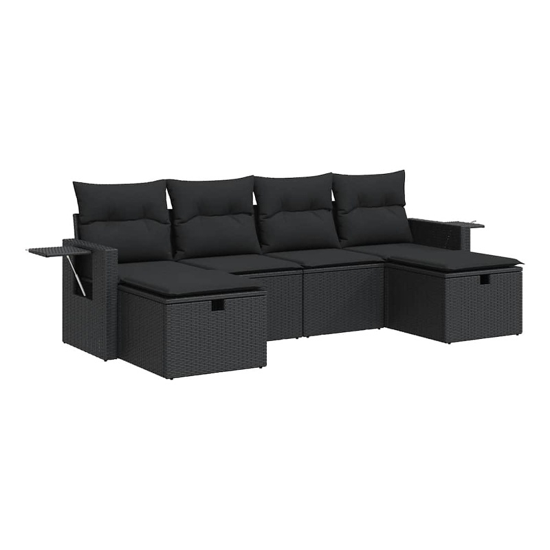 vidaXL 6 Piece Poly Rattan Large Sofa Set in Black