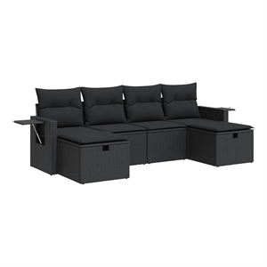 vidaXL 6 Piece Poly Rattan Large Sofa Set in Black