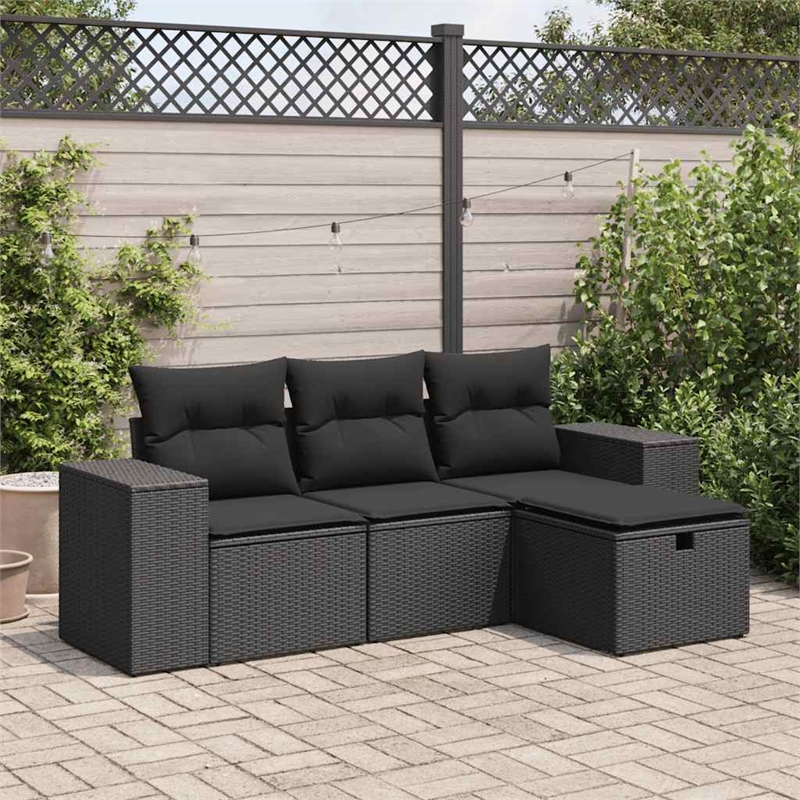vidaXL 4 Piece Poly Rattan Large Sofa Set in Black