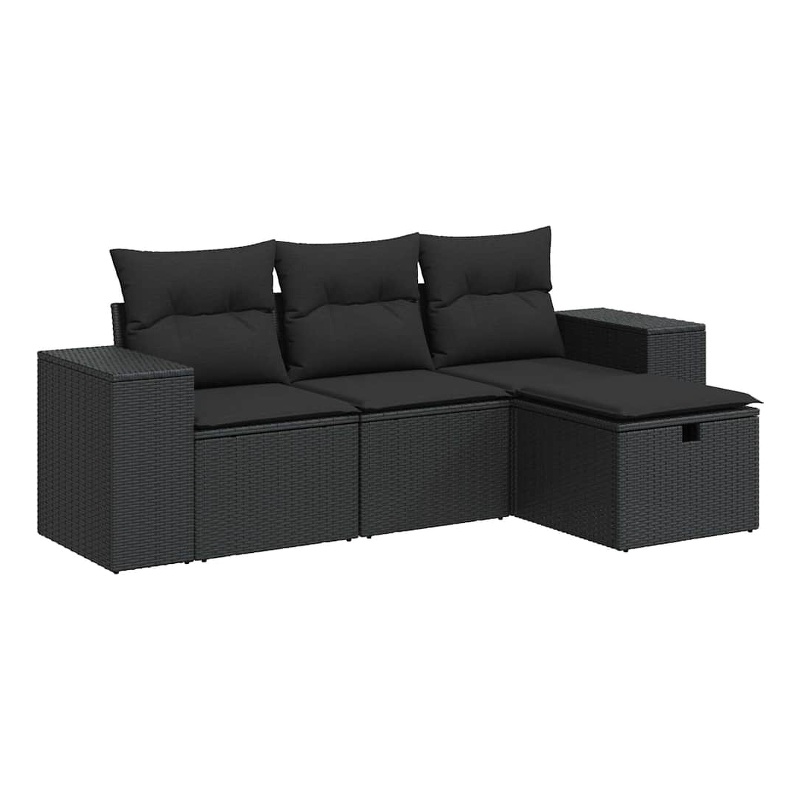 vidaXL 4 Piece Poly Rattan Large Sofa Set in Black