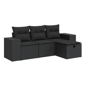 vidaXL 4 Piece Poly Rattan Large Sofa Set in Black