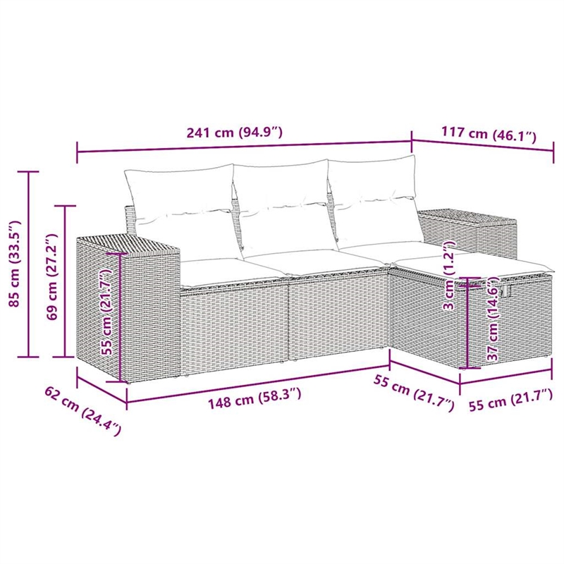 vidaXL 4 Piece Poly Rattan Sofa Set in Black/Blue