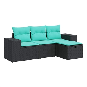 vidaXL 4 Piece Poly Rattan Sofa Set in Black/Blue