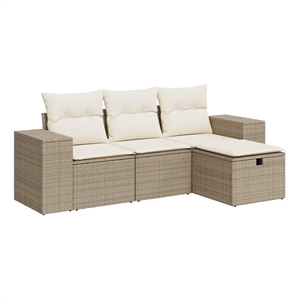 vidaXL 4 Piece Poly Rattan Medium Sofa Set in Beige