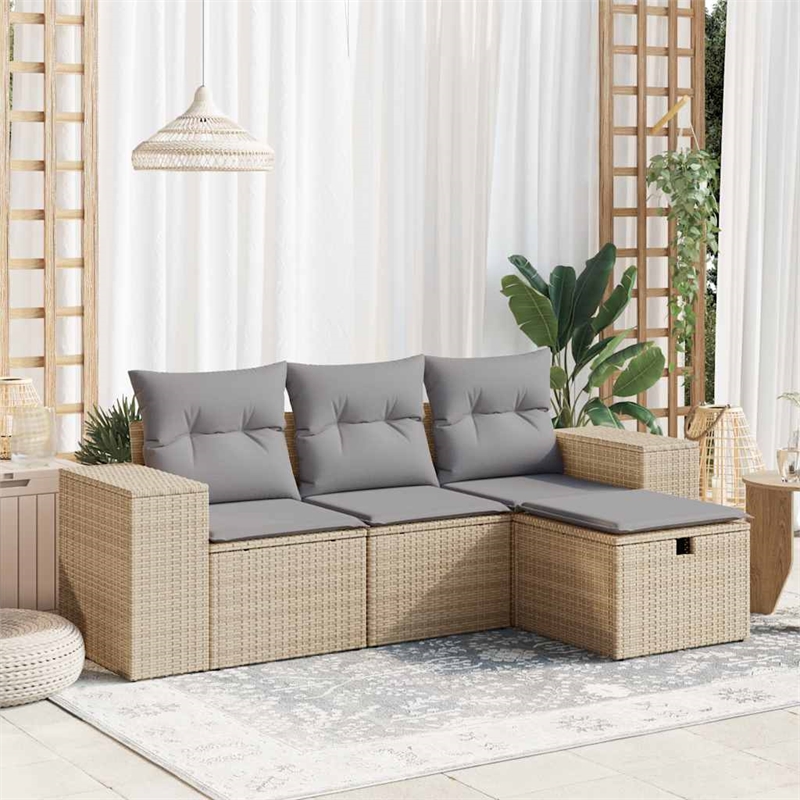 vidaXL Poly Rattan Small Sofa Set in Gray/Beige