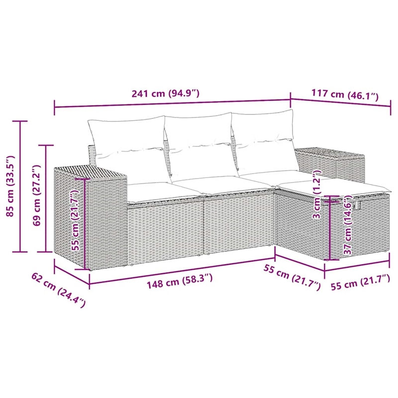 vidaXL Poly Rattan Small Sofa Set in Gray/Beige