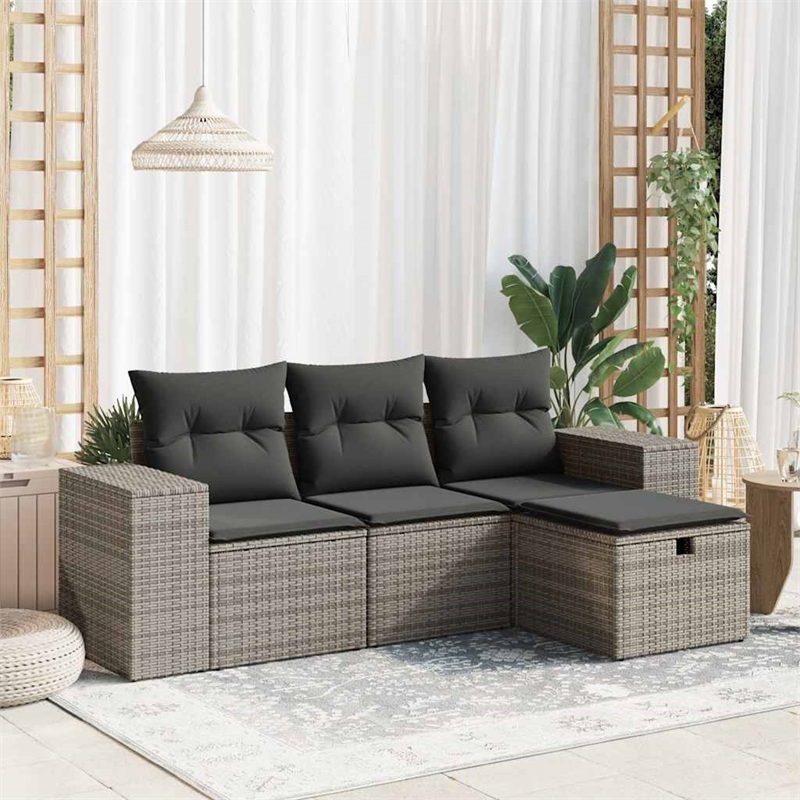 vidaXL 4 Piece Poly Rattan Large Sofa Set in Gray