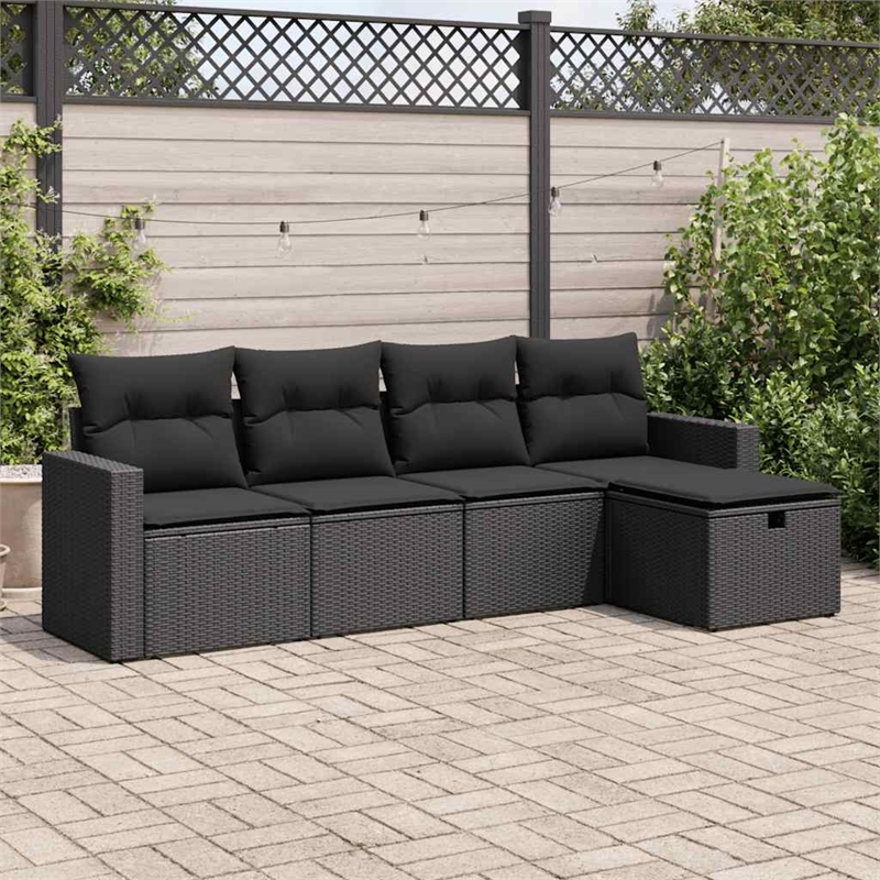 vidaXL 5 Piece Poly Rattan Sofa Set in Black