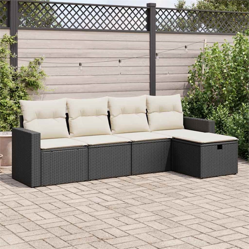 vidaXL 5 Piece Poly Rattan Large Sofa Set in Black/White/Cream
