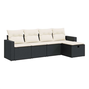 vidaXL 5 Piece Poly Rattan Large Sofa Set in Black/White/Cream