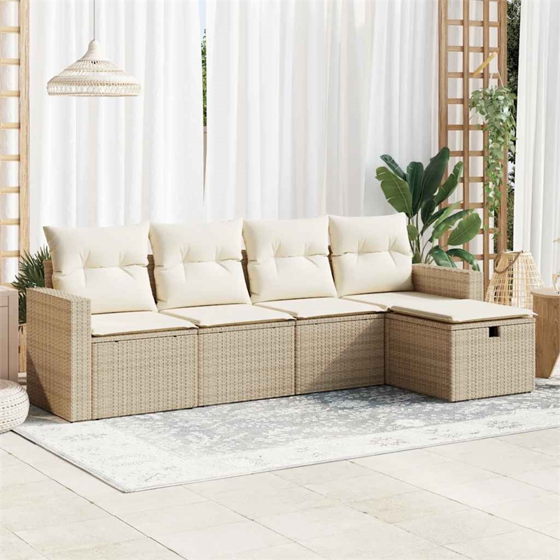 vidaXL 5 Piece Poly Rattan Large Sofa Set in Beige