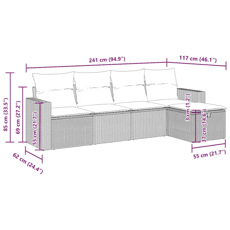 vidaXL 5 Piece Poly Rattan Large Sofa Set in Beige