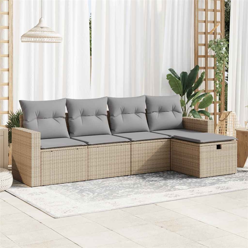 vidaXL 5 Piece Poly Rattan Small Sofa Set in Beige