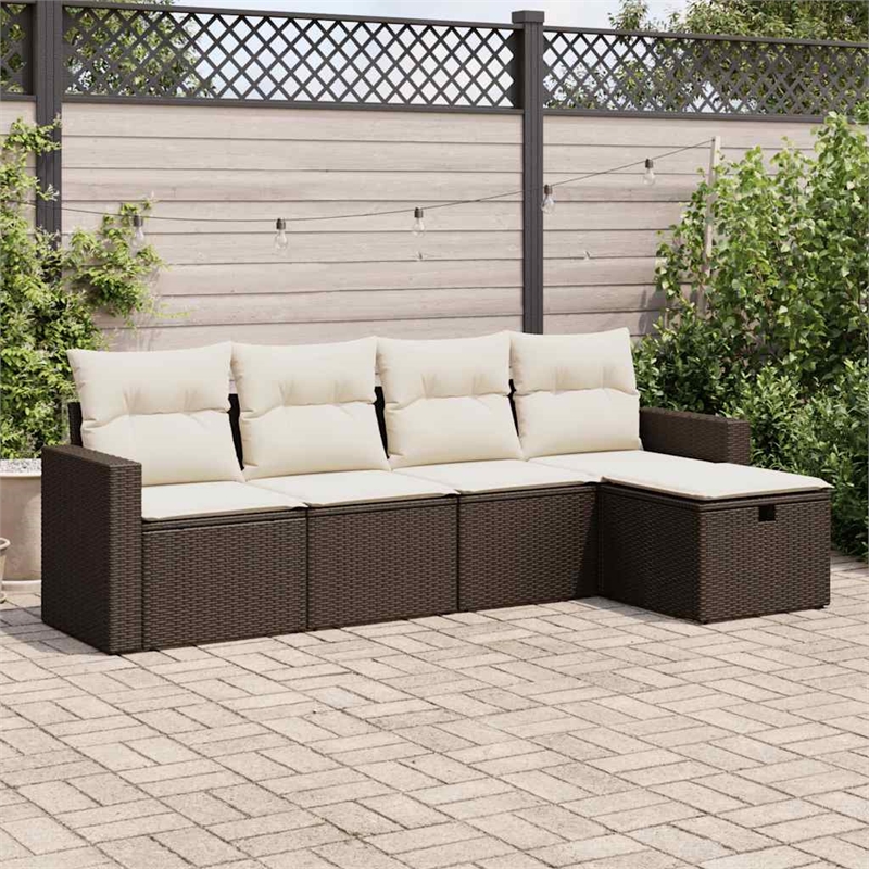 vidaXL 5 Piece Poly Rattan Large Sofa Set w/ Removable Covers in Brown