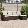 vidaXL 5 Piece Poly Rattan Large Sofa Set w/ Removable Covers in Brown