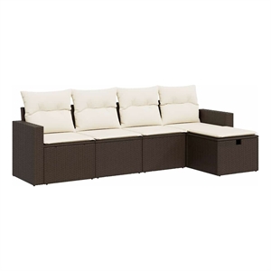 vidaXL 5 Piece Poly Rattan Large Sofa Set w/ Removable Covers in Brown