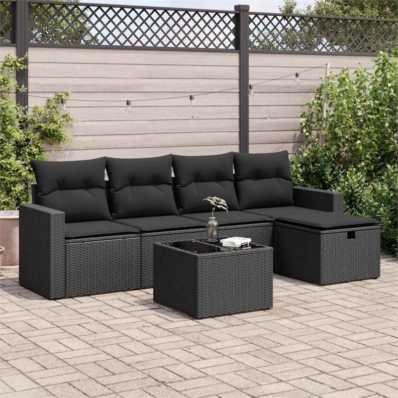 vidaXL 6 Piece Poly Rattan Sofa Set in Black