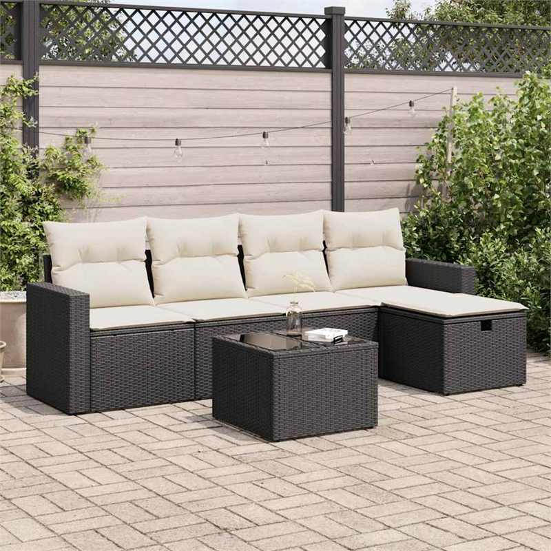 vidaXL 6 Piece Poly Rattan Sofa Set in Black/White/Cream