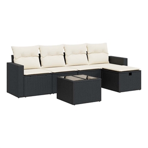 vidaXL 6 Piece Poly Rattan Sofa Set in Black/White/Cream