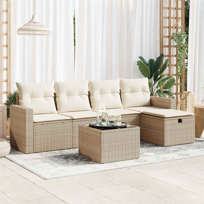 vidaXL 6 Piece Steel Small Sofa Set in White/Cream/Beige