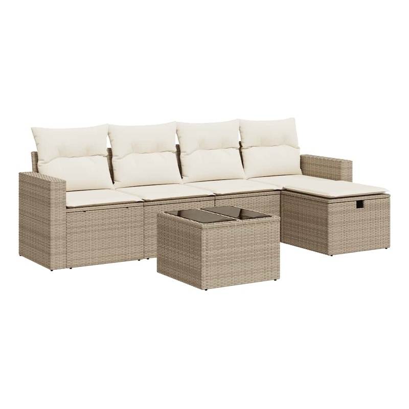 vidaXL 6 Piece Steel Small Sofa Set in White/Cream/Beige