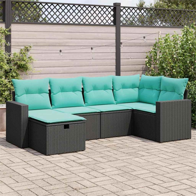 vidaXL Poly Rattan Small Sofa Set in Black/Blue