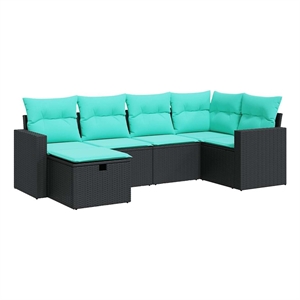 vidaXL Poly Rattan Small Sofa Set in Black/Blue