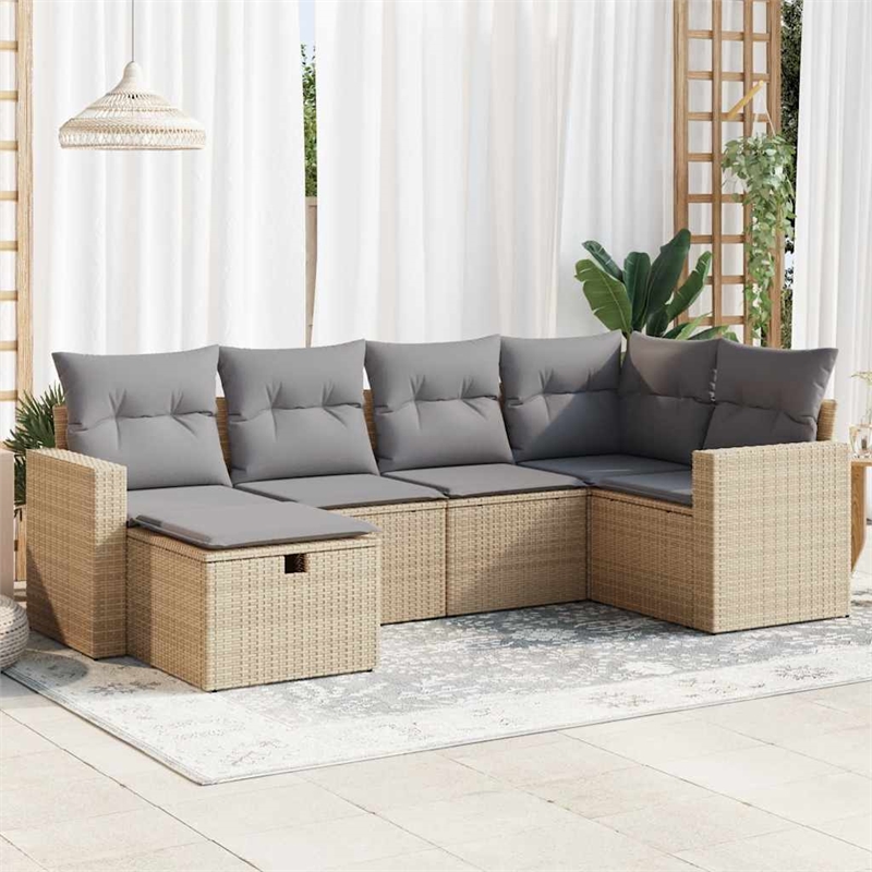 vidaXL 6 Piece Steel Medium Sofa Set in Beige