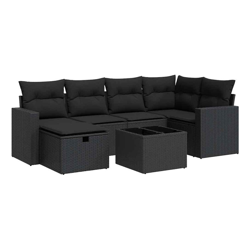 vidaXL 7 Piece Poly Rattan Sofa Set in Black