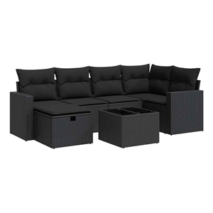 vidaXL 7 Piece Poly Rattan Sofa Set in Black