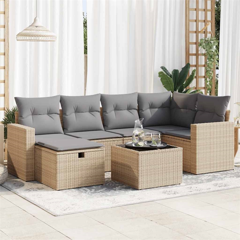 vidaXL 7 Piece Poly Rattan Sofa Set in Beige