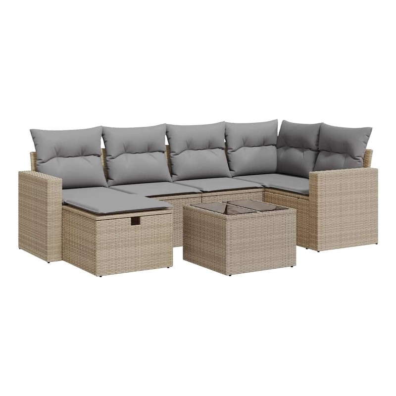 vidaXL 7 Piece Poly Rattan Sofa Set in Beige