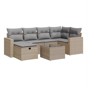 vidaXL 7 Piece Poly Rattan Sofa Set in Beige