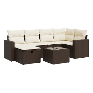 vidaXL 7 Piece Poly Rattan Large Sofa Set in Brown