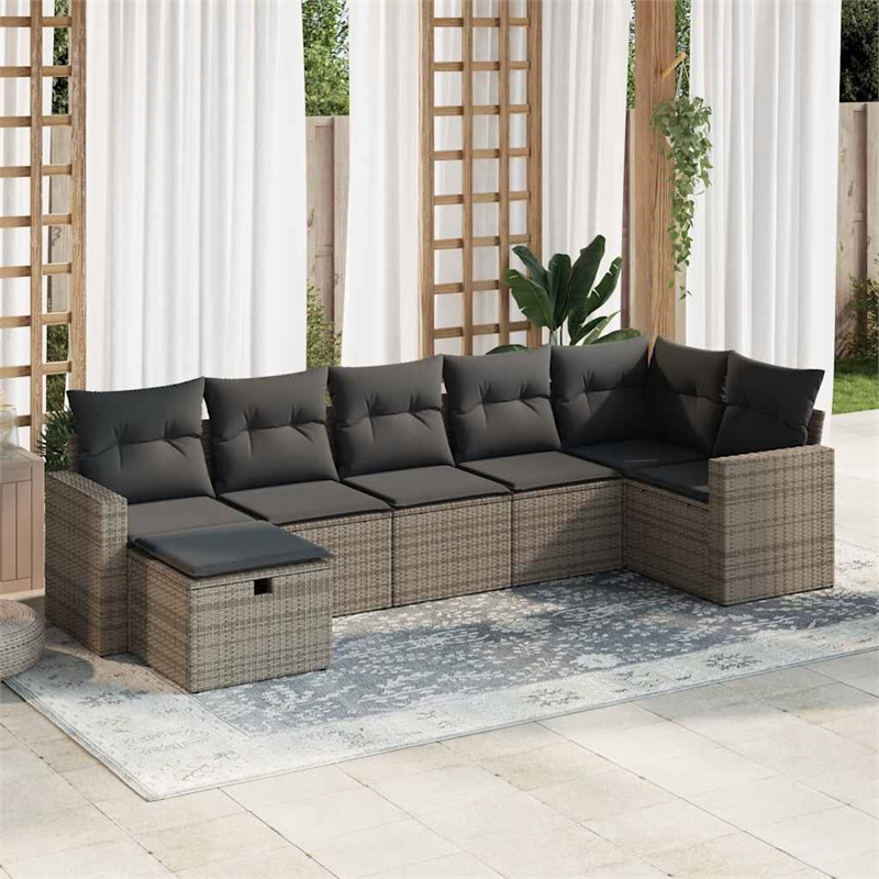 vidaXL 7 Piece Poly Rattan Sofa Set in Gray