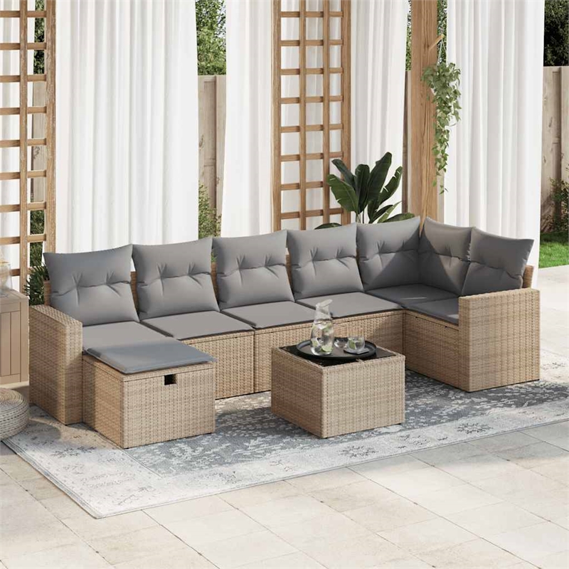 vidaXL 8 Piece Poly Rattan Sofa Set in Gray/Beige