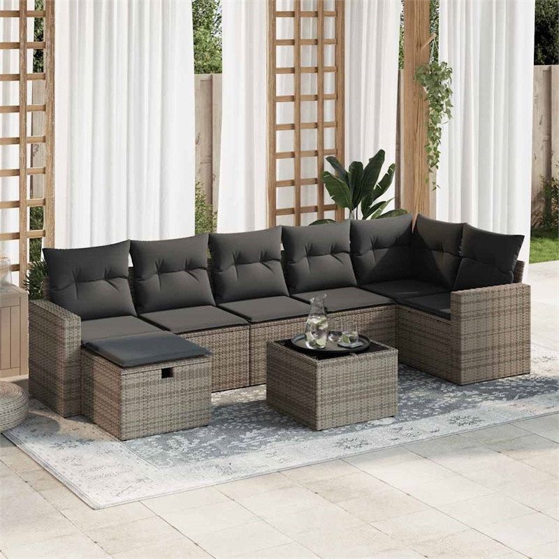 vidaXL 8 Piece Steel Small Sofa Set in Gray