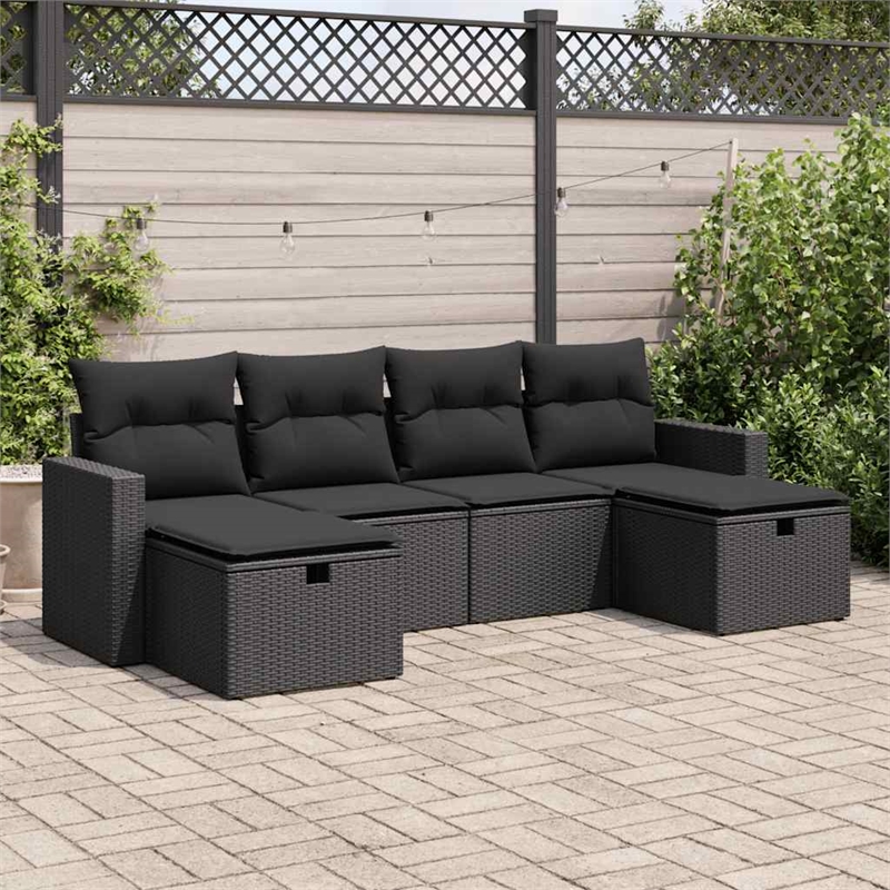vidaXL 6 Piece Steel Sofa Set in Black