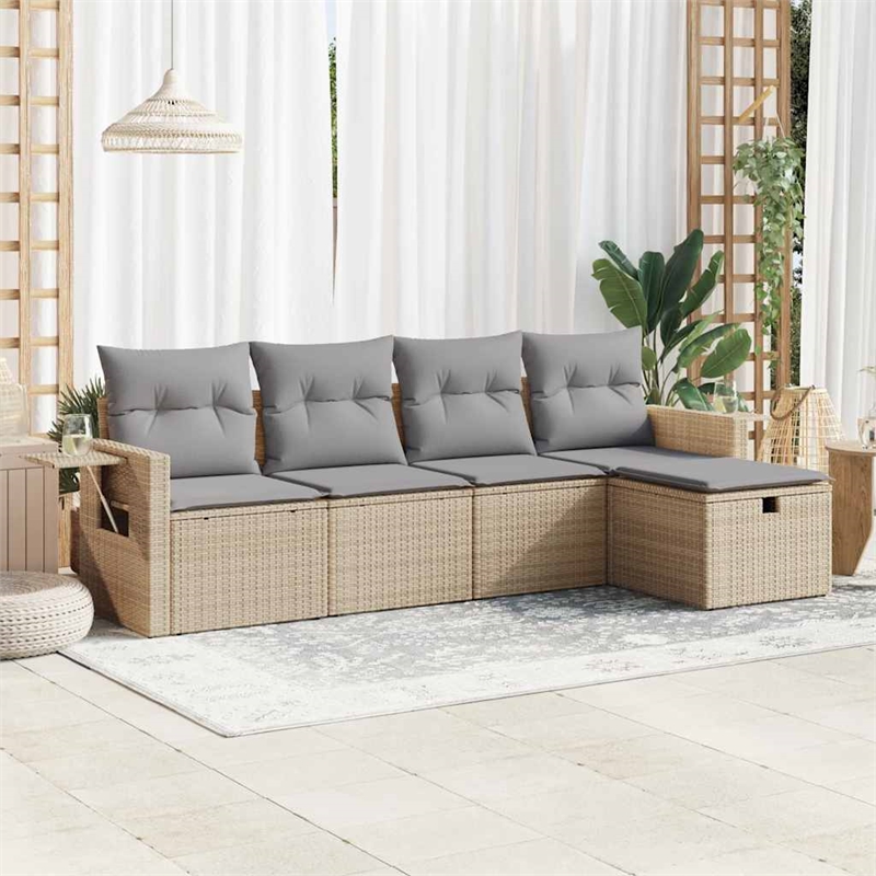 vidaXL 5 Piece Large Sofa Set w/ Removable Covers in Beige