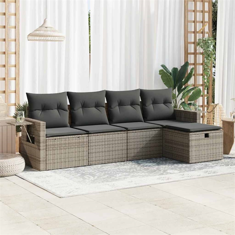 vidaXL 5 Piece Poly Rattan Sofa Set in Gray
