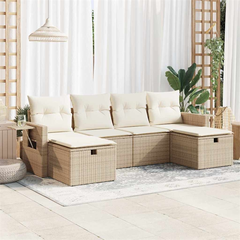 vidaXL 6 Piece Poly Rattan Sofa Set in Beige