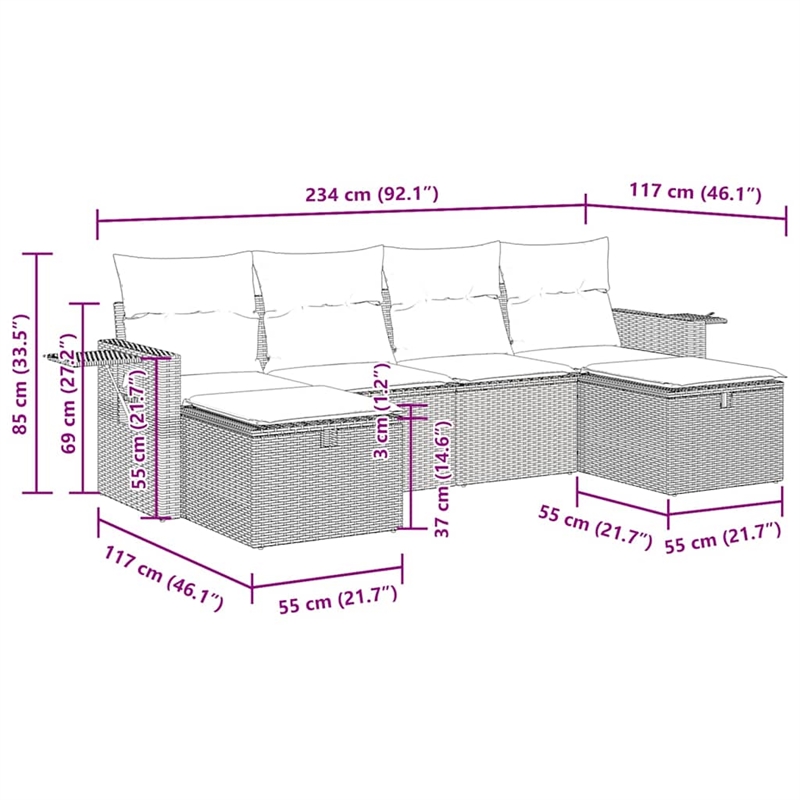 vidaXL 6 Piece Poly Rattan Sofa Set in Beige