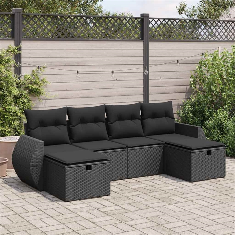 vidaXL 6 Piece Poly Rattan Large Sofa Set in Black