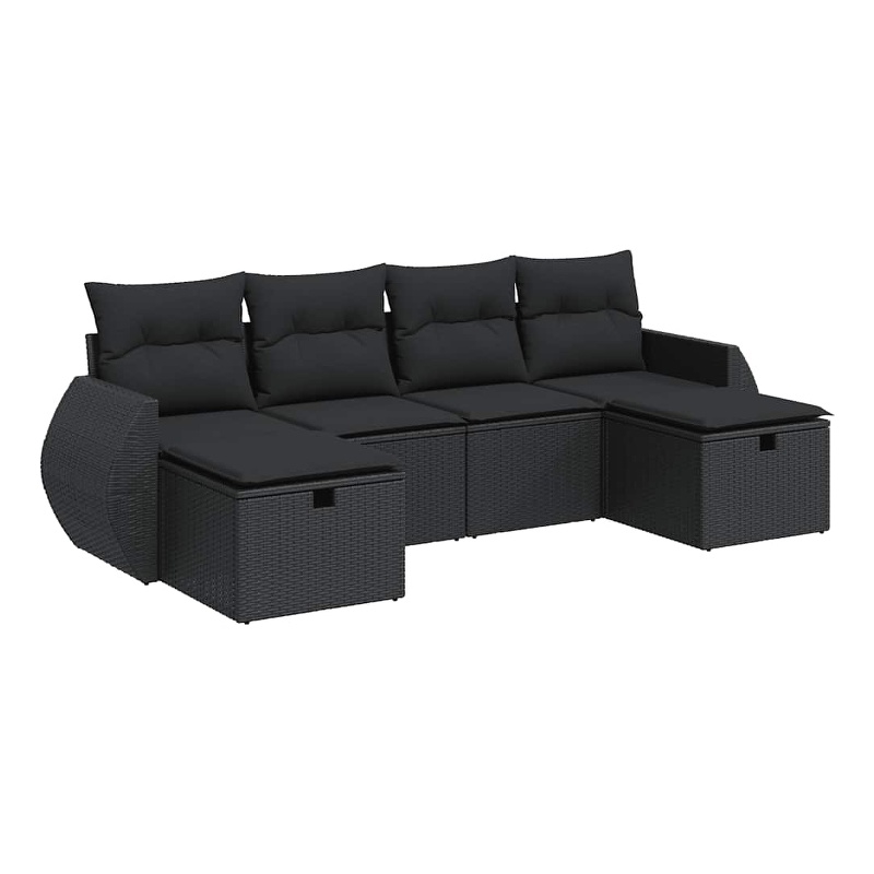 vidaXL 6 Piece Poly Rattan Large Sofa Set in Black