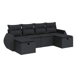 vidaXL 6 Piece Poly Rattan Large Sofa Set in Black