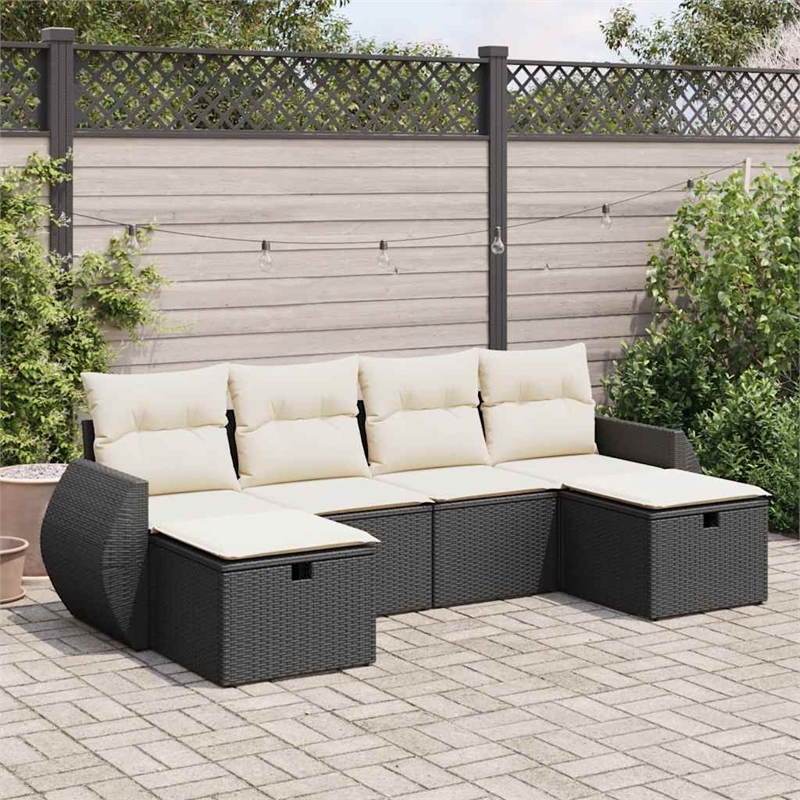 vidaXL 6 Piece Poly Rattan Sofa Set in Black