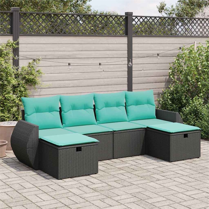 vidaXL 6 Piece Steel Sofa Set in Black/Blue