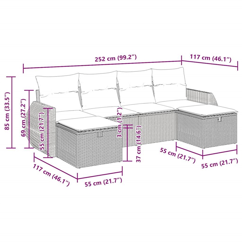 vidaXL 6 Piece Steel Sofa Set in Black/Blue
