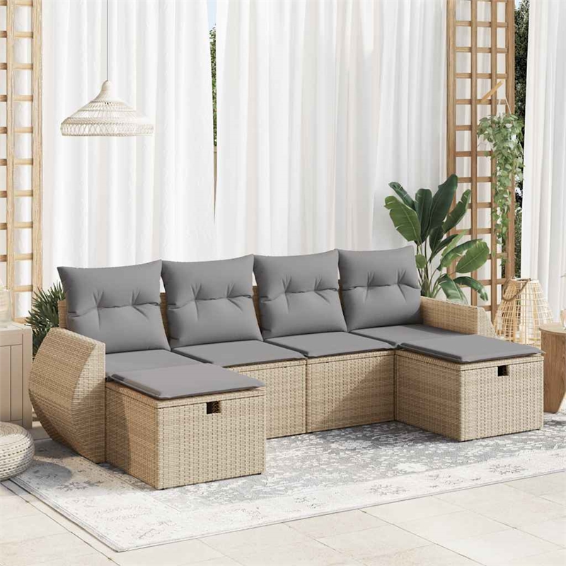 vidaXL 6 Piece Poly Rattan Sofa Set in Beige