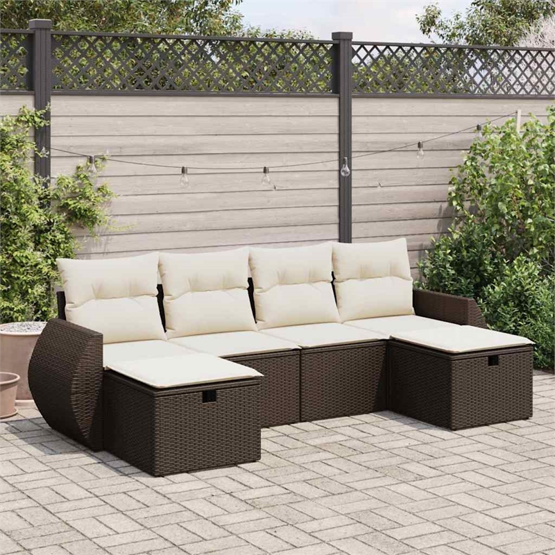 vidaXL 6 Piece Poly Rattan Sofa Set in White/Brown/Cream
